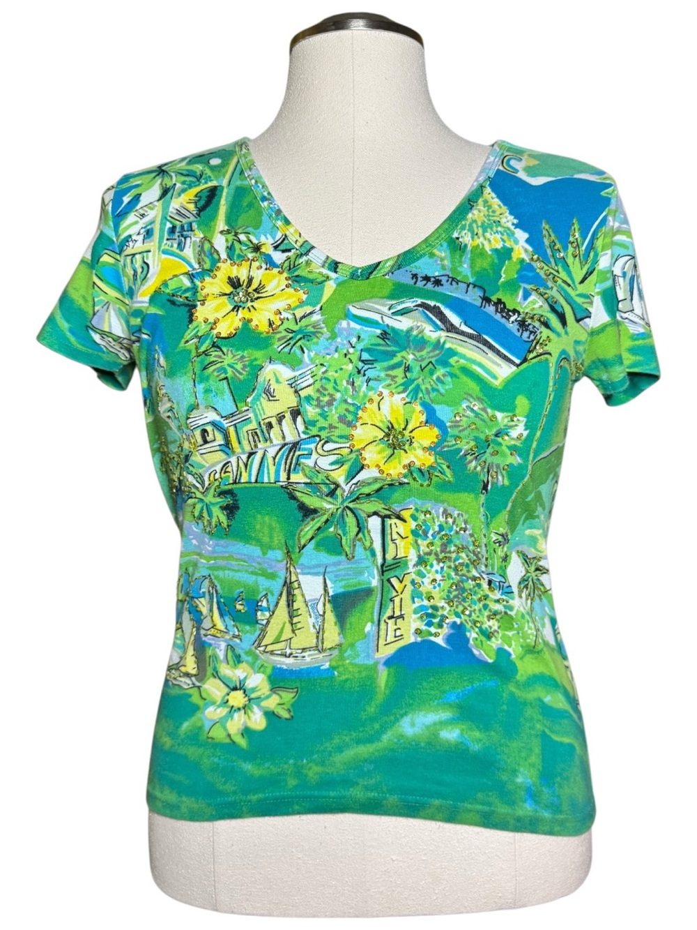 Forbidden Tropical Sequin Graphic Y2k Fall Top
